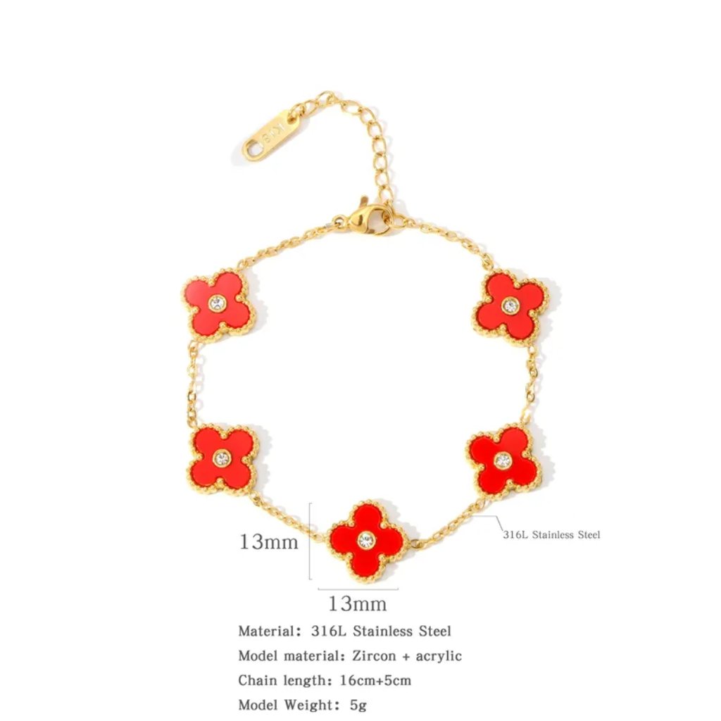 18k Gold Plated Fashionable Clover Bracelet Color Red